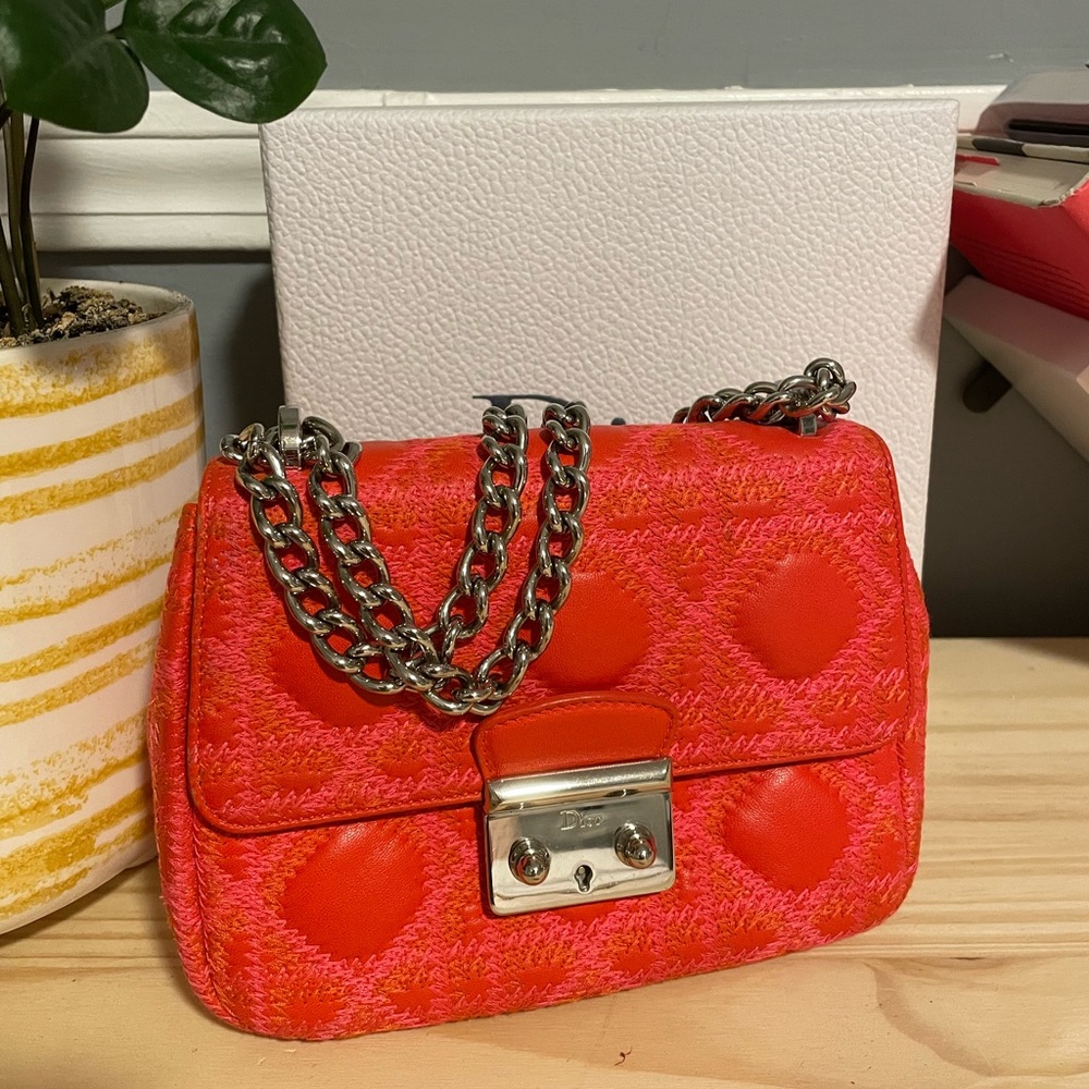 CHRISTIAN DIOR Lambskin Cannage Mini Miss Dior Flap in Orange